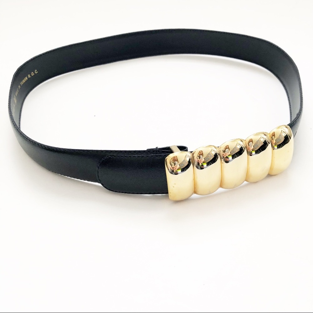 Vintage Faux Leather Belt Gold Buckle Waist Vegan